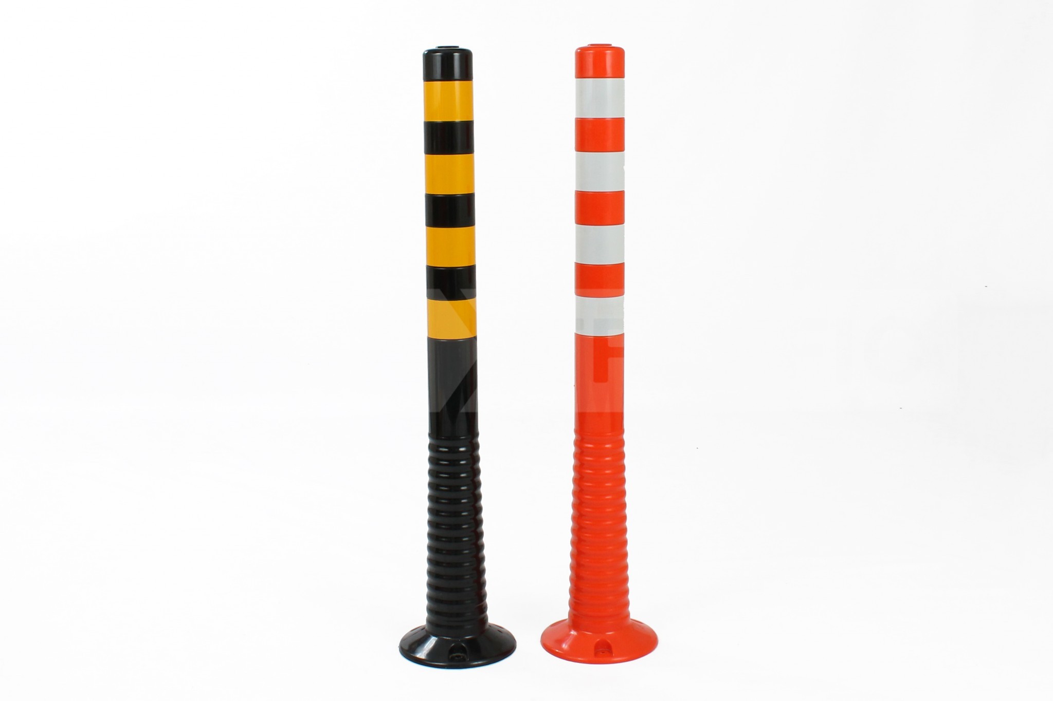Black and Yellow and Orange and White FlexBrite Bollards.